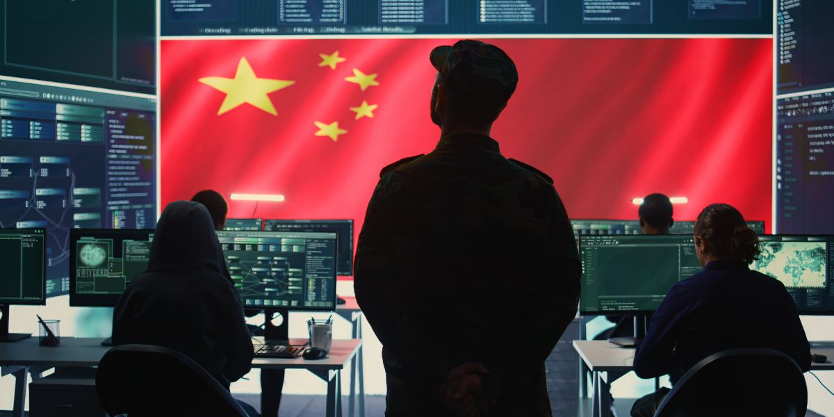 a Chinese cyber terrorist war room with hackers at work